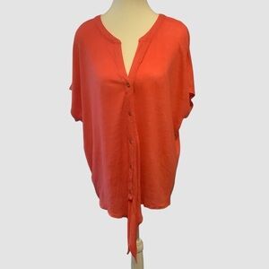 TOMMY BAHAMA PINK CORAL SHORT SLEEVE TIE-UP LINNEA LINEN CAMP SHIRT/ Size XL